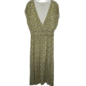 WAYF Women's Maxi Dress Yellow Ditsy Floral Print Front Slits Sleeveless Size M